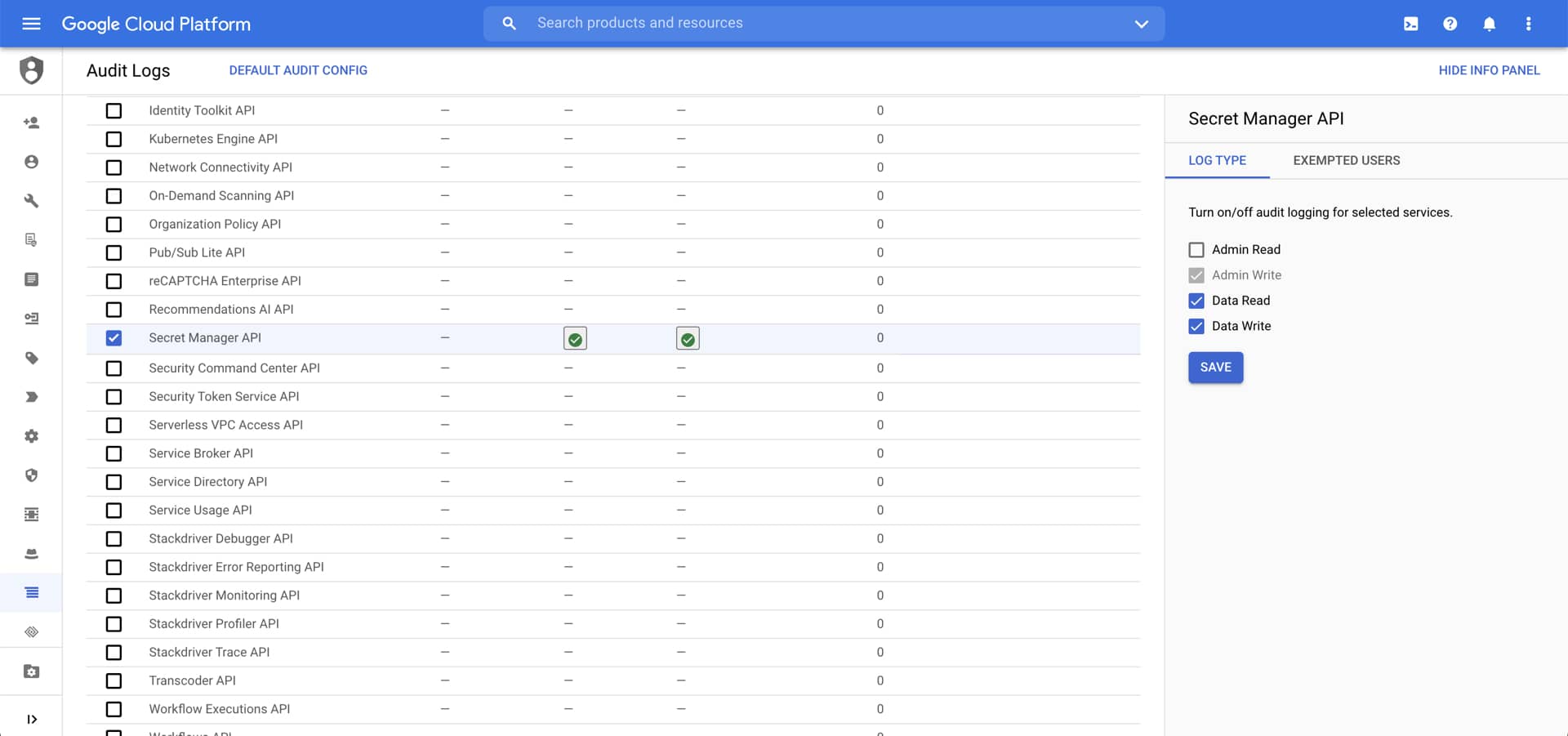 Enable audit logging for Google Secret Manager